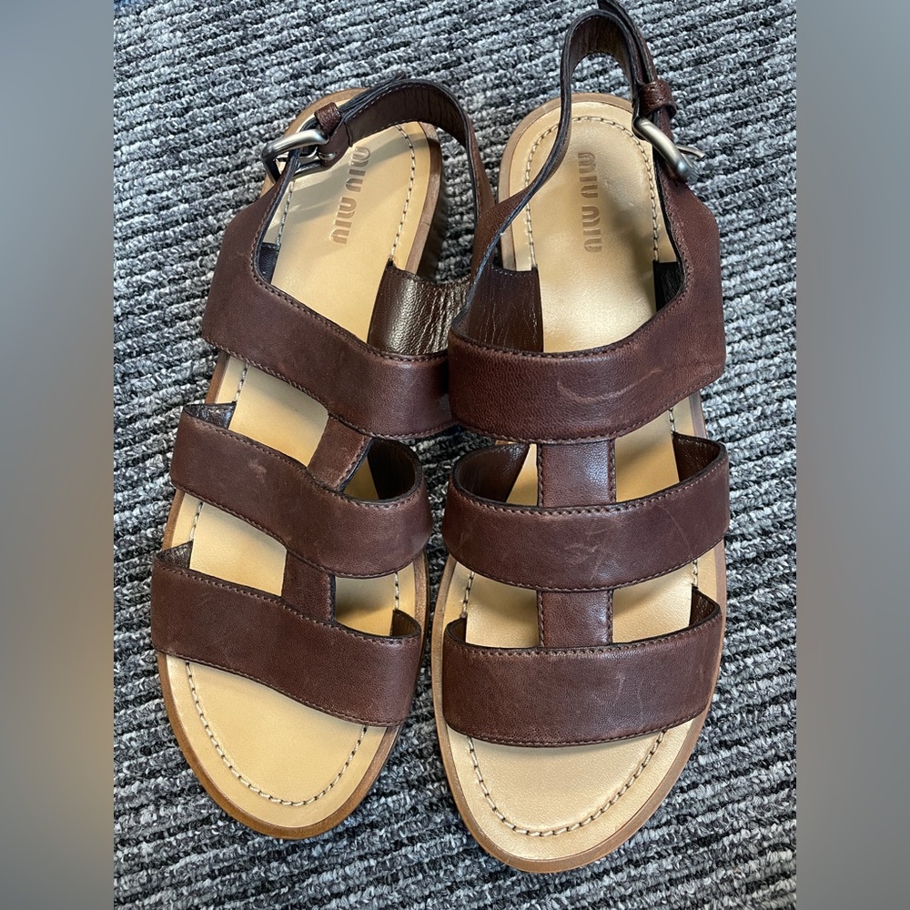 miu miu brown leather gladiator sandals